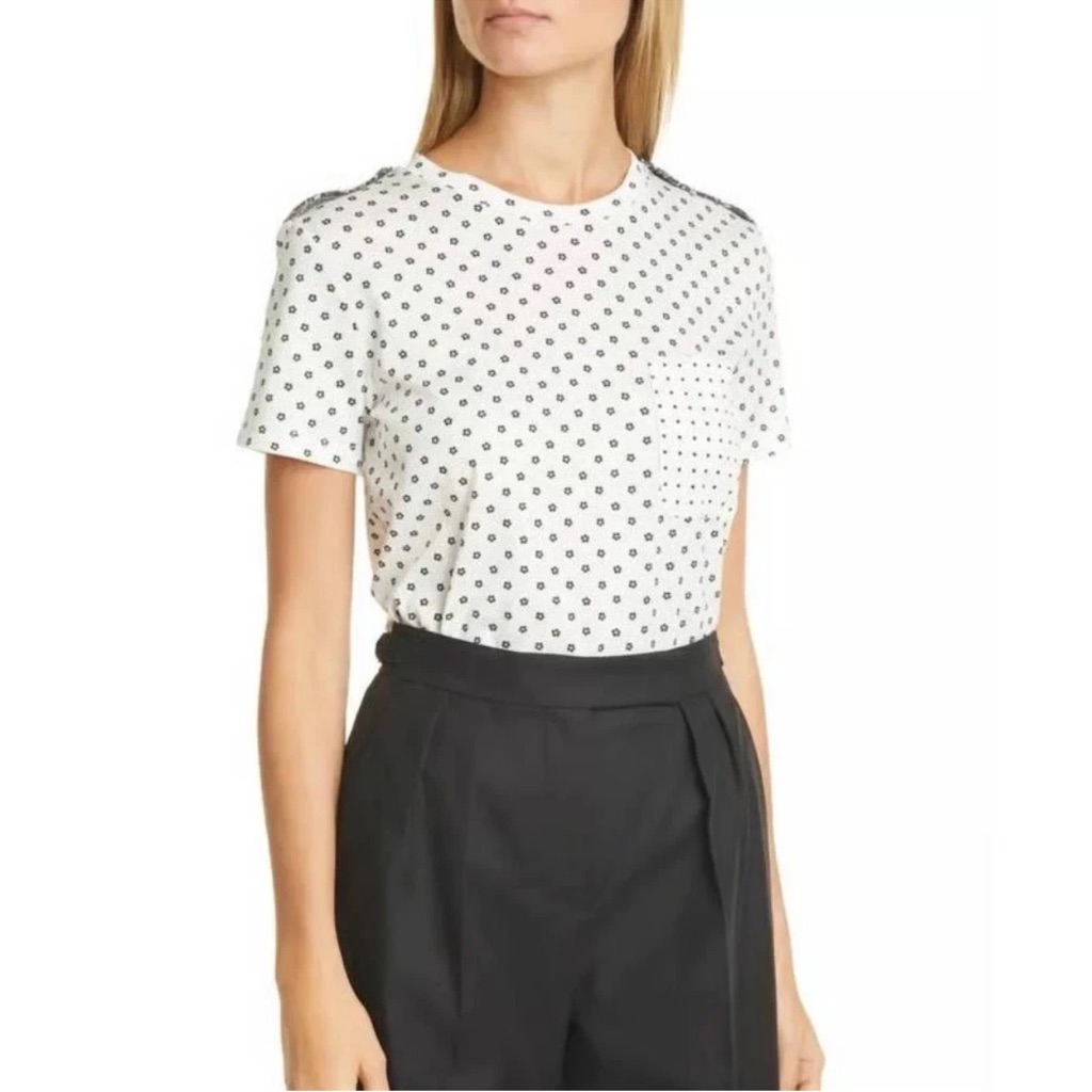 Maxmara Slam Mixed Dot Flower T-Shirt In Ivory Women's Size Us Xs